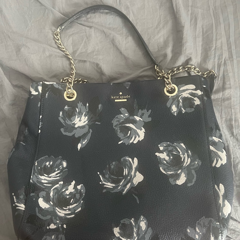 Kate Spade Navy, Black and White Shoulder Bag with Floral Pattern